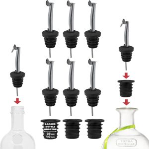 6-Pack Liquor Bottle Pour Spouts for Liquor Bottles – 6 Dust Caps & 3 Adapters – Built-in Flip Lids & Adapters – Anti-Drip Design – Universal Fit, Rust-Free – Ideal for Bartending, Alcohol & Syrups