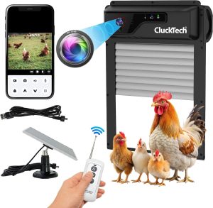 Automatic Chicken Coop Door – with 1080p Camera – Solar Powered – 5000mAh Battery – App Remote Control and Opener with Timer – Auto Open/Close – Heavy Duty – Night Vision – Alarm Drive