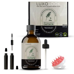 Pure Castor Oil – Cold Pressed 100% Castor Oil for Hair Growth, Skin, Eyebrows, Eye Lashes, Nails & Cuticles – Hexane Free, Natural & Unrefined – Includes Dual Mascara, Dropper & Scalp Massager