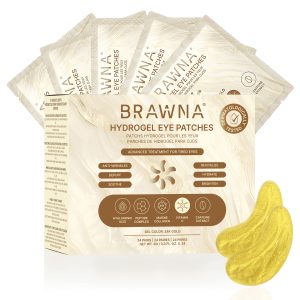 BRAWNA UnderEye Patches – Hydrogel Masks with Vitamin C, Caffeine & Collagen – For Dark Circles, Puffy Eyes, Wrinkles & Tired Skin – 24K Gold Skincare – 24 Pairs