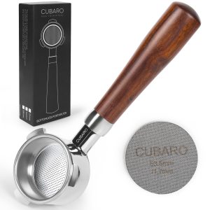 54mm Bottomless Portafilter for Breville – Walnut Wood Handle & Polished Stainless Steel Head – Fits Barista Express, Pro, Touch, Bambino Plus – 18g Filter Basket + Puck Screen Included