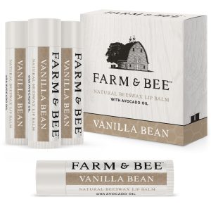 Natural Lip Balm – Organic & Natural Ingredients – Beeswax Based Moisturizing Lip Care Chapstick for Dry Cracked Lips – Great Gift Idea – Farm & Bee – 0.15oz (Pack of 4 – Vanilla Bean)