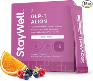 GLP-1 Align – Akkermansia Probiotic & Prebiotic Fiber Gut Health Powder – Synbiotic Microbiome Support for Digestive Balance, Regularity & Bloating Relief, Vegan Sugar Free, Berry Citrus – 15 Servings