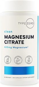 Type Zero Clean Magnesium Citrate Capsules (420mg Per Serving – 200 Capsules) Pure Magnesium Citrate Supplement, Non-GMO – Gluten Free, 50 Servings