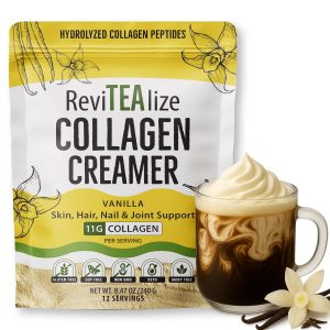 ReviTEAlize Collagen Creamer for Coffee – Grass Fed Collagen Peptides Powder with MCT Oil for Hair, Skin, Nails & Joint Support | Gluten Free, Dairy Free, Sugar Free & Keto Friendly | 11g of Protein Per Serving | Vanilla