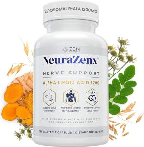 Zen Nutrients NeuraZenX Nerve Support & Peripheral Neuropathy Support Supplement with 600mg Alpha Lipoic Acid (ALA), Benfotiamine, L-Carnitine, and Turmeric