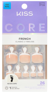 KISS CORE, Press On Nails, Nail glue included, ‘Two of a Kind’, White, Short Size, Squoval Shape, Includes 26 Toenails, 2g Glue, 1 Manicure Stick, 1 Mini File