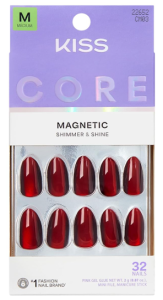 KISS CORE, Press On Nails, Nail glue included, ‘Apple Blossom’, Red, Medium Size, Almond Shape, Includes 32 Nails, 2g Glue, 1 Manicure Stick, 1 Mini File
