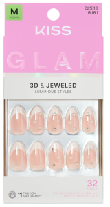 KISS GLAM, Press On Nails, Nail glue included, ‘Serendipity Awaits’, White, Medium Size, Almond Shape, Includes 32 Nails, 2g Glue, 1 Manicure Stick, 1 Mini File