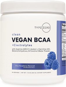 Type Zero Ultra Clean Vegan BCAA Powder + Electrolytes (Blue Raspberry | 6G) 2:1:1 Sugar-Free/No Sucralose BCAAs Amino Acids Supplement – BCAA Vegan Amino Acids After Workout Drink, 30 Servings