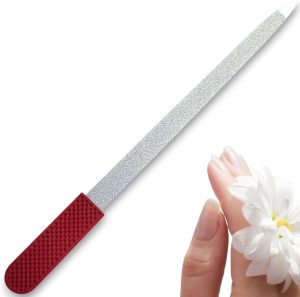 Professional Sapphire Ruby Red Nail File – 6.7″ Stainless Steel, Double-Sided Metal File, Ergonomic Non-Slip Handle, for Natural, Gel, Acrylic Nails, Manicure & Pedicure Tool