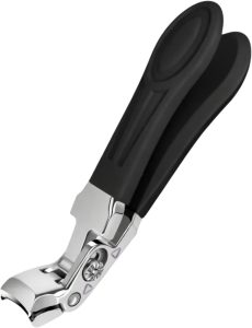 Professional Sapphire Black Angled Nail Clippers for Seniors – 5” Elegant Thick Toenail Clipper with Nail File, Ultra-Sharp Blades, Nail Catcher, Easy Grip & Safe Home Manicure & Pedicure Care Tool