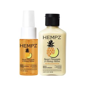Hempz Sweet Pineapple & Honey Melon Hydration On The Go Travel Size Bundle – Body Lotion, 2.25 oz. + Body Moisturizer Spray, Hydrating Mist, 1 fl.oz.