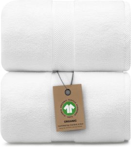100% Organic Luxury Bath Sheets – GOTS Certified – Extra Large 35×70 Inches (Pack of 2) Zero-Twist, Long-Staple Cotton Bath Sheet Set (White)