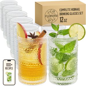 12 Oz Hobnail Drinking Glasses Set of 8 – Clear Multipurpose Glassware Sets, Decorative & Stylish Glasses Drinking Set for Bar, Kitchen, Cocktail Glassware, Garden – Home, Dining, & Kitchen