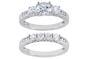 2Ct 925 Sterling Silver Cubic Zirconia 3 Stone Round Cut Wedding Ring Set CZ Engagement Ring for Women Size 5-10