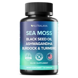 Sea Moss Capsules, All-in-One Blend with Irish Sea Moss Black Seed Oil Ashwagandha Burdock Root Bladderwrack Turmeric – Immune, Thyroid & Joint Support – Gluten-Free, Non-GMO, 60 Capsules