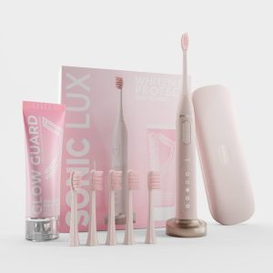 Sonic Lux™ Pink Electric Toothbrush – Luxury Rechargeable Sonic Electric Toothbrush with GlowGuard Nano-Hydroxyapatite Whitening Toothpaste & 6 Brush Heads