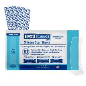 Medical Grade Silicone Scar Sheets – 7″ Reusable Water-Resistant Silicone Tape for Scars – Clear Breathable Tape for C-Section, Tummy Tuck, Surgical Scars, and Keloids – 4-Pack