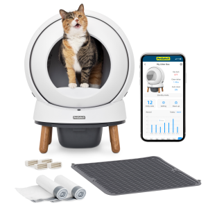 PetSafe ScoopFree SmartSpin Self-Cleaning Litter Box Bundle – Advanced Odor Control – App Controlled – Up to 2 Weeks of Hands-Free Cleaning – Includes Litter Mat, 50 Waste Bin Liners, 4 Deodorizers