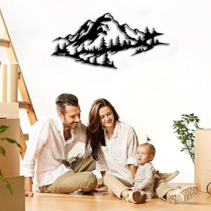 METALPLEX Mountain Range View – Metal Wall Art for Living Room, Bedroom & Office – Handcrafted Aluminum Composite – Easy to Hang Indoor or Outdoor – Black, W 30″ x H 14″ (Medium)