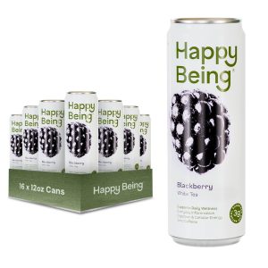 Happy Being Blackberry White Tea – Antioxidant & Polyphenol Rich, Infused with Turmeric, Elderberry, Plant-Based, Low Sugar & Low Calorie Drinks, 12oz (16 Pack)