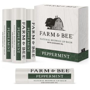 Natural Lip Balm – Organic & Natural Ingredients – Beeswax Based Moisturizing Lip Care Chapstick for Chapped Lips – Great Gift Idea – Farm & Bee – 0.15oz (Pack of 4 – Peppermint)