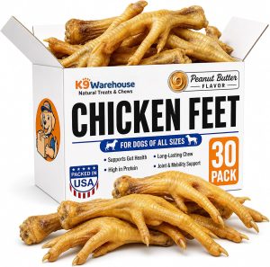 K9warehouse Chicken Feet Dog Treats for Dogs – Natural Dehydrated, Protein-Rich Chew Snacks – Peanut Butter Flavored – Ideal for Dental Health – Packed in USA – 30 Count