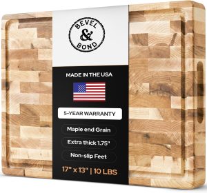 Maple End-Grain Cutting Board (Made in USA) 17″ x 13″ x 1.75″ (10 lbs) | Thick Butcher Block – Juice Groove, Non-Slip Feet – Food-Safe Mineral Oil Finish – Premium Gift Box