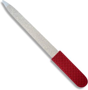 Professional Ruby Red Sapphire Nail File – Fine & Coarse, 5″ Stainless Steel, Double-Sided Metal File, Ergonomic Non-Slip Handle, for Natural, Gel, Acrylic Nails, Manicure & Pedicure Tool