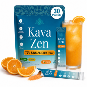 Kava Zen Powdered Calming Drink Mix | Kava Extract, L-Theanine, Ashwagandha, Magnesium Glycinate | Relaxation, Calm, Sleep Aid, Cortisol Reducer & Stress Relief | No Sugar, Non-GMO | 30 Stick Packs