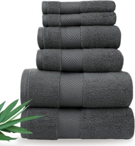 Alusa Home Ultra Soft & Plush Viscose from Bamboo Bath Towels – 700 GSM Luxury Bath Towels – 6 Piece Set – Super Absorbent & Quick Drying (Granite Grey)