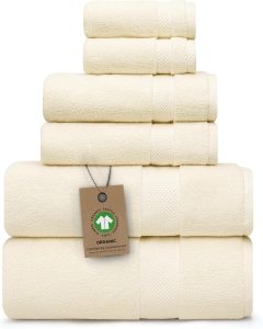 100% Organic Zero-Twist Cotton Towels – GOTS Certified Luxury Bath Towels – Ultra Soft & Plush 700GSM Long-Staple Cotton – 6 Piece Towel Set (Papyrus)