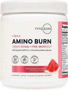 Type Zero Amino Burn (Watermelon) Vegan BCAAs + Pre-Workout, 30 Servings