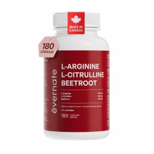ALL-IN-ONE Nitric Oxide Complex – L-Arginine 590 mg with L-Citrulline 266 mg & Beetroot (Per Serving: 2 Capsules) – 3-in-1 Nitric Oxide, Circulation & Energy Support – 180 Vegan Capsules – Made in Canada