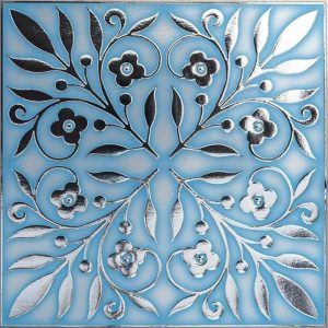 Main Street 24-Pack of 8 x 8″ Paper Tiles for Kitchen Backsplash Peel and Stick, Renter Friendly, Self Stick Paper Wall Tiles for Your Home and DIY Projects (Blue and Silver Leaves)