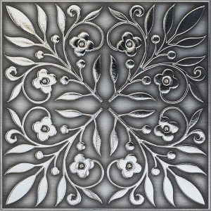Main Street 24-Pack of 8 x 8″ Wallpaper Tiles Peel and Sitck in Brushed Nickel and Silver Leaves Design for Kitchen Backsplash, Renter Friendly, Paper Wall Tiles for Your Home and DIY Projects